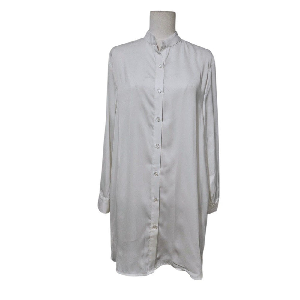 Summersalt White Recycled Polyester Roll Tab Sleeve Band Collar Tunic Shirt M